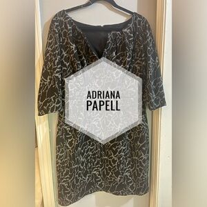 Adrianna Papell Black and Gray Patterned 3/4 Sleeve Dress
